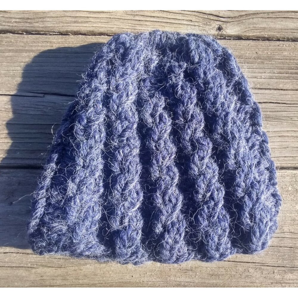 Chunky Skully Beanie Hat Hand Knit Men's Unisex Midnight Blue Alpaca Blend M/L - Picture 6 of 9